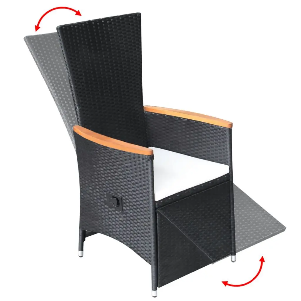 vidaXL 7 Piece Outdoor Dining Set Poly Rattan Acacia Wood Black