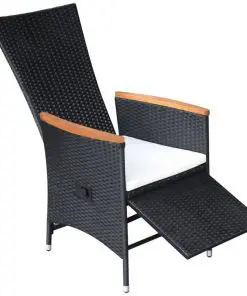 vidaXL 7 Piece Outdoor Dining Set Poly Rattan Acacia Wood Black