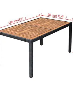 vidaXL 7 Piece Outdoor Dining Set Poly Rattan Acacia Wood Black