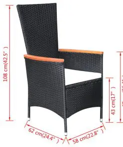 vidaXL 7 Piece Outdoor Dining Set Poly Rattan Acacia Wood Black