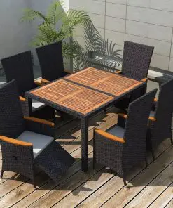 vidaXL 7 Piece Outdoor Dining Set Poly Rattan Acacia Wood Black