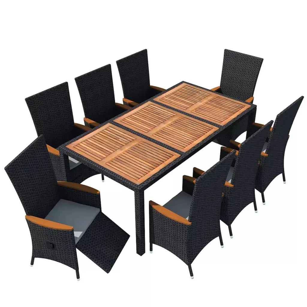 vidaXL 9 Piece Outdoor Dining Set Poly Rattan Acacia Wood Black