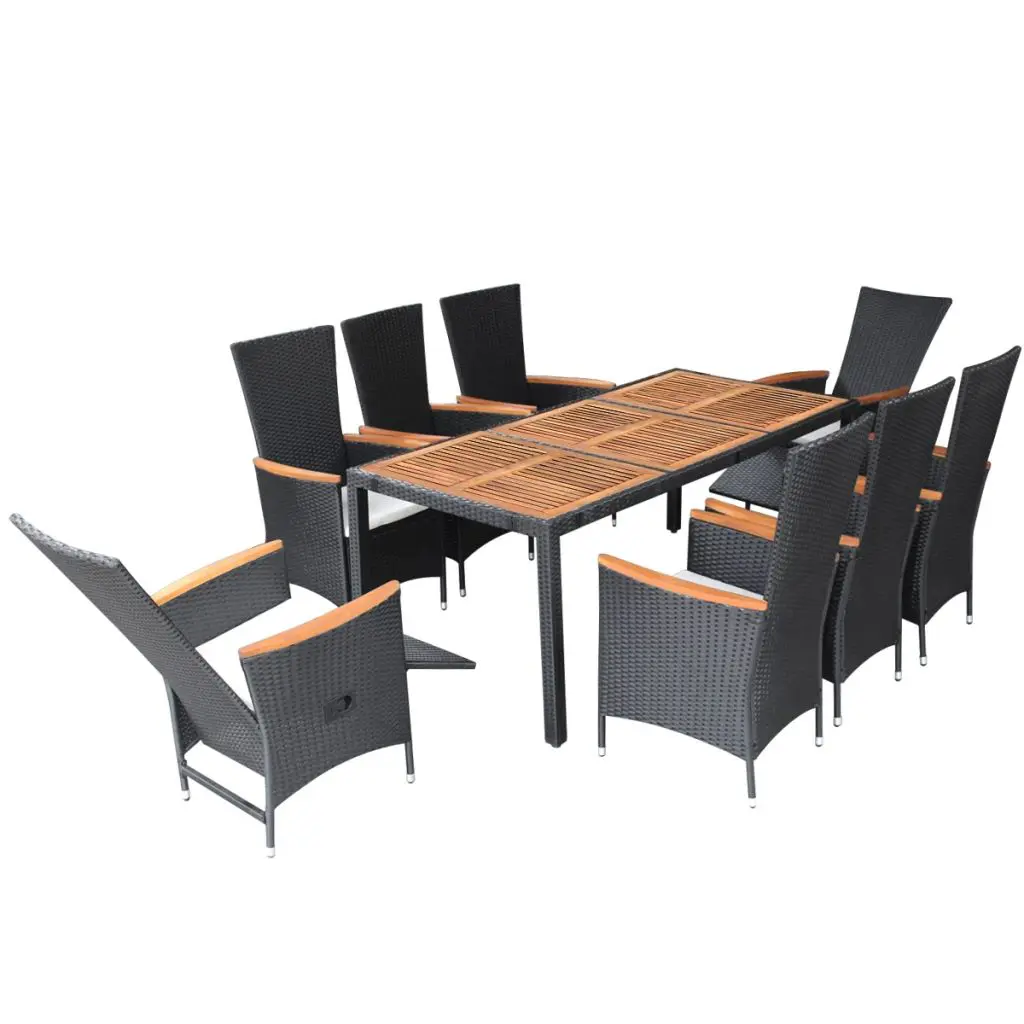 vidaXL 9 Piece Outdoor Dining Set Poly Rattan Acacia Wood Black