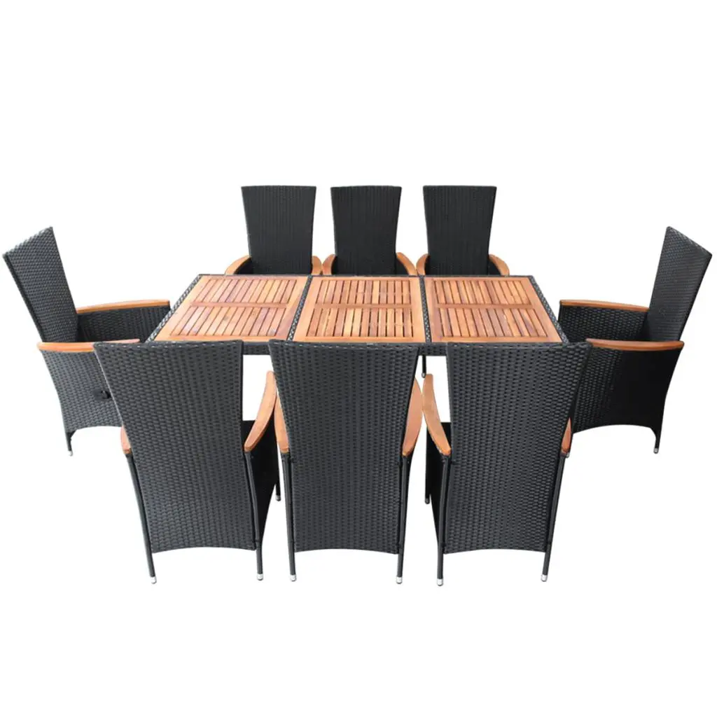 vidaXL 9 Piece Outdoor Dining Set Poly Rattan Acacia Wood Black