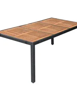 vidaXL 9 Piece Outdoor Dining Set Poly Rattan Acacia Wood Black
