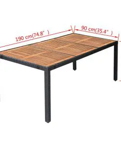 vidaXL 9 Piece Outdoor Dining Set Poly Rattan Acacia Wood Black