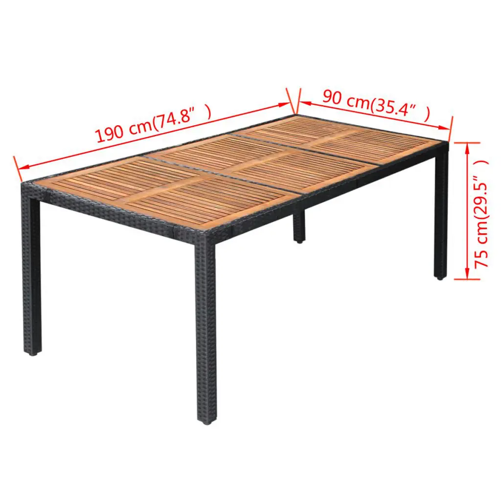 vidaXL 9 Piece Outdoor Dining Set Poly Rattan Acacia Wood Black