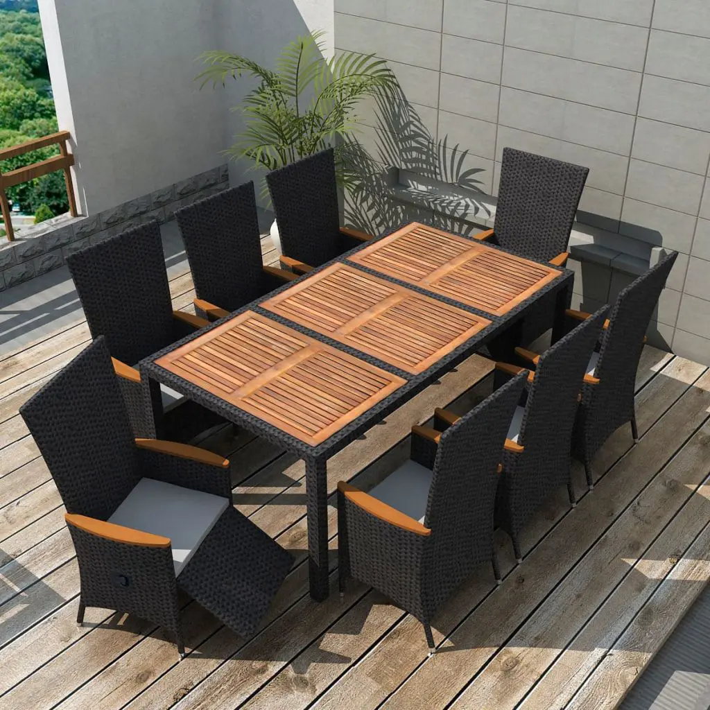 vidaXL 9 Piece Outdoor Dining Set Poly Rattan Acacia Wood Black