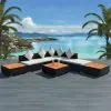vidaXL 8 Piece Garden Lounge Set with Cushions Poly Rattan Black
