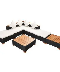 vidaXL 7 Piece Garden Lounge Set with Cushions Poly Rattan Black