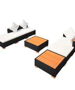 vidaXL 7 Piece Garden Lounge Set with Cushions Poly Rattan Black