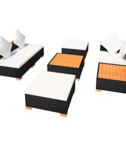 vidaXL 7 Piece Garden Lounge Set with Cushions Poly Rattan Black