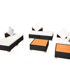 vidaXL 7 Piece Garden Lounge Set with Cushions Poly Rattan Black