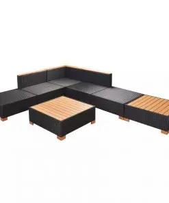 vidaXL 7 Piece Garden Lounge Set with Cushions Poly Rattan Black