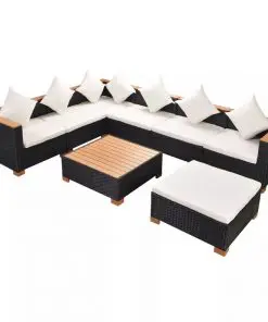 vidaXL 8 Piece Garden Lounge Set with Cushions Poly Rattan Black