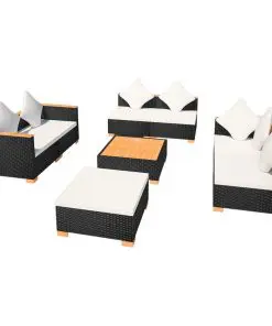 vidaXL 8 Piece Garden Lounge Set with Cushions Poly Rattan Black