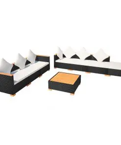 vidaXL 8 Piece Garden Lounge Set with Cushions Poly Rattan Black
