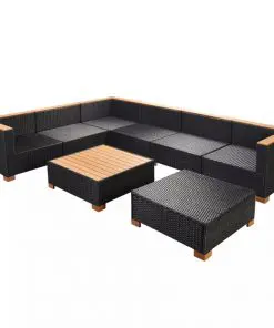 vidaXL 8 Piece Garden Lounge Set with Cushions Poly Rattan Black