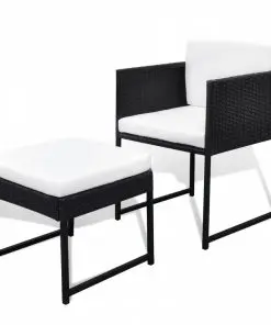 vidaXL 9 Piece Outdoor Dining Set with Cushions Poly Rattan Black