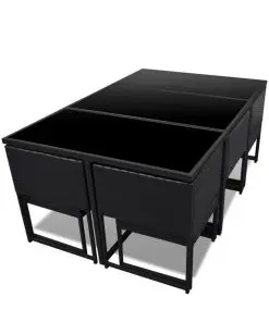 vidaXL 11 Piece Outdoor Dining Set with Cushions Poly Rattan Black