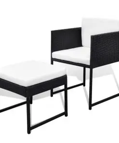 vidaXL 11 Piece Outdoor Dining Set with Cushions Poly Rattan Black