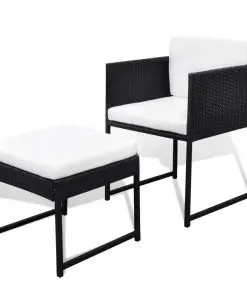 vidaXL 13 Piece Outdoor Dining Set with Cushions Poly Rattan Black