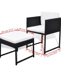 vidaXL 13 Piece Outdoor Dining Set with Cushions Poly Rattan Black