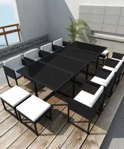 vidaXL 13 Piece Outdoor Dining Set with Cushions Poly Rattan Black