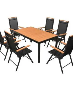 vidaXL 7 Piece Outdoor Dining Set with Folding Chairs Aluminium Black