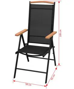 vidaXL 7 Piece Outdoor Dining Set with Folding Chairs Aluminium Black