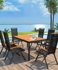 vidaXL 7 Piece Outdoor Dining Set with Folding Chairs Aluminium Black