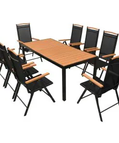 vidaXL 9 Piece Outdoor Dining Set with Folding Chairs Aluminium Black