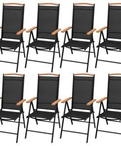 vidaXL 9 Piece Outdoor Dining Set with Folding Chairs Aluminium Black