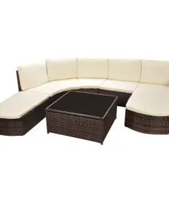 vidaXL 5 Piece Garden Lounge Set with Cushions Poly Rattan Brown