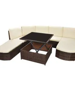 vidaXL 5 Piece Garden Lounge Set with Cushions Poly Rattan Brown