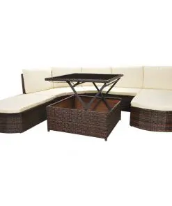 vidaXL 5 Piece Garden Lounge Set with Cushions Poly Rattan Brown