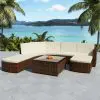 vidaXL 5 Piece Garden Lounge Set with Cushions Poly Rattan Brown