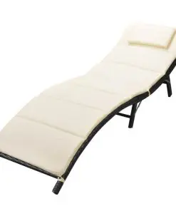 vidaXL Folding Sun Lounger with Cushion Poly Rattan Black