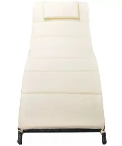 vidaXL Folding Sun Lounger with Cushion Poly Rattan Black