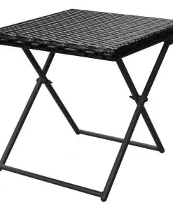 vidaXL Folding Sun Loungers 2 pcs with Table Poly Rattan Black