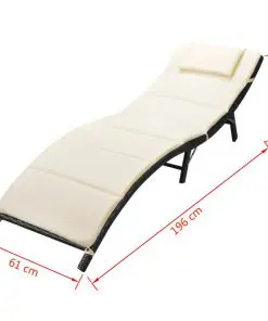 vidaXL Folding Sun Loungers 2 pcs with Table Poly Rattan Black