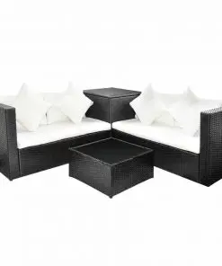 vidaXL 4 Piece Garden Lounge Set with Cushions Poly Rattan Black