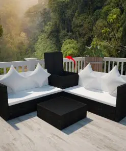 vidaXL 4 Piece Garden Lounge Set with Cushions Poly Rattan Black