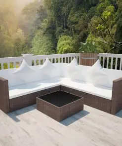 vidaXL 4 Piece Garden Lounge Set with Cushions Poly Rattan Brown