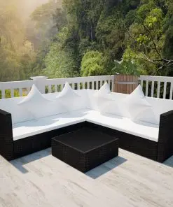 vidaXL 4 Piece Garden Lounge Set with Cushions Poly Rattan Black