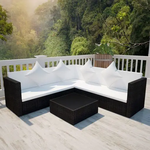 vidaXL 4 Piece Garden Lounge Set with Cushions Poly Rattan Black