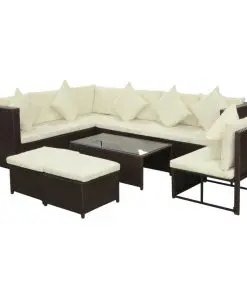 vidaXL 8 Piece Garden Lounge Set with Cushions Poly Rattan Brown