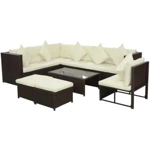 vidaXL 8 Piece Garden Lounge Set with Cushions Poly Rattan Brown