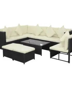 vidaXL 8 Piece Garden Lounge Set with Cushions Poly Rattan Black