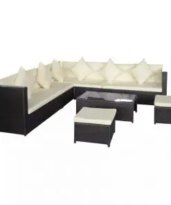 vidaXL 8 Piece Garden Lounge Set with Cushions Poly Rattan Black